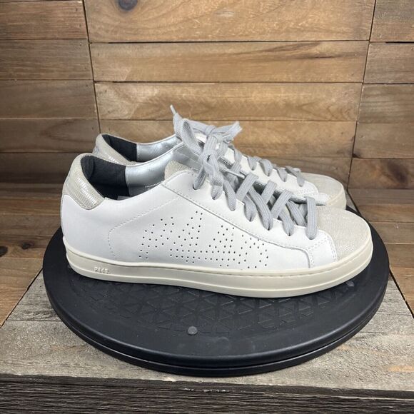 P448 John Women’s Low Top White Sneaker EU 36 US 6 Silver Metallic Cork - Picture 1 of 10